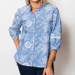 SNO SKINS Light Blue Floral Eyelet Top NWT M